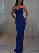 Sheath/Column Sweetheart Sequin Floor-Length Velvet Sequins Prom Dresses
