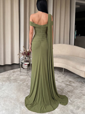 Sheath/Column Straight Pleated Floor-Length Chiffon Prom Dresses