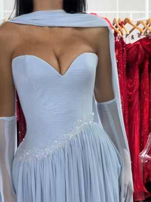 A-line/Princess Sweetheart Pleated Ankle-Length Chiffon Prom Dresses