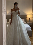 Ball-Gown Off-the-Shoulder Rhinestone Floor-Length Wedding Dresses