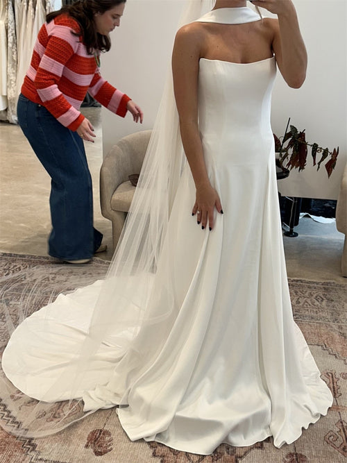 A-line/Princess Straight Ruffles Court Train Stretch Crepe Wedding Dresses