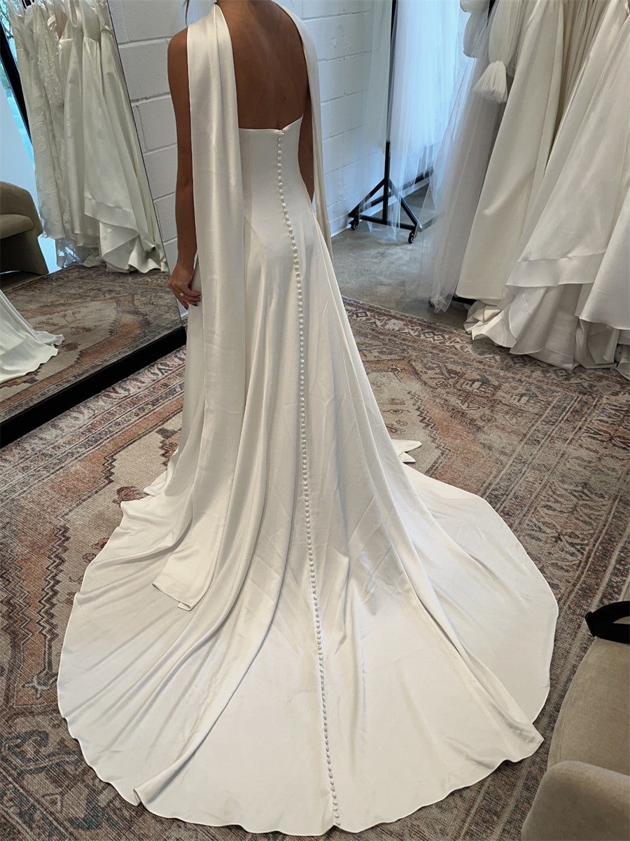 A-line/Princess Straight Ruffles Court Train Stretch Crepe Wedding Dresses