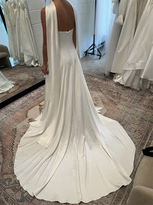 A-line/Princess Straight Ruffles Court Train Stretch Crepe Wedding Dresses