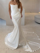 Sheath/Column Straight Pleated Court Train Satin Wedding Dresses