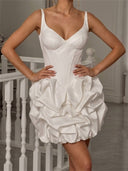 Sheath/Column V-neck Pleated Short/Mini Satin Wedding Dresses