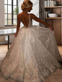 A-line V-neck Sequin Sweep Train Dress