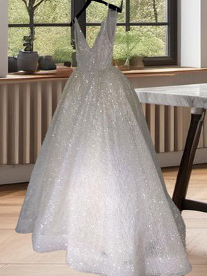 A-line V-neck Sequin Sweep Train Dress