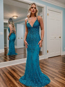 Sheath V-neck Sequin Sweep Train Dress