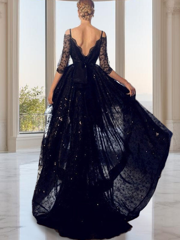 A-line Spaghetti Straps Appliques Lace Asymmetrical Lace Dress