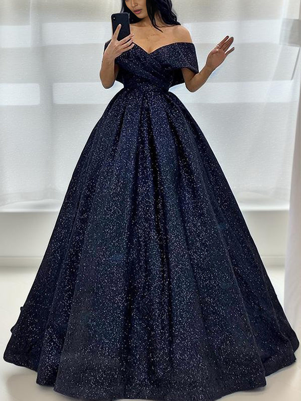 Ball-Gown Off-the-Shoulder Ruffles Sweep Train Dress