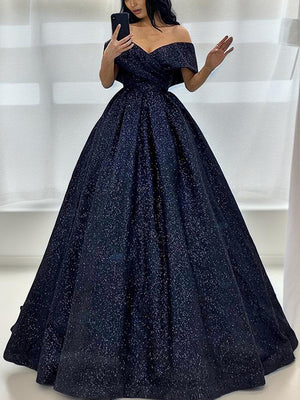 Ball-Gown Off-the-Shoulder Ruffles Sweep Train Dress
