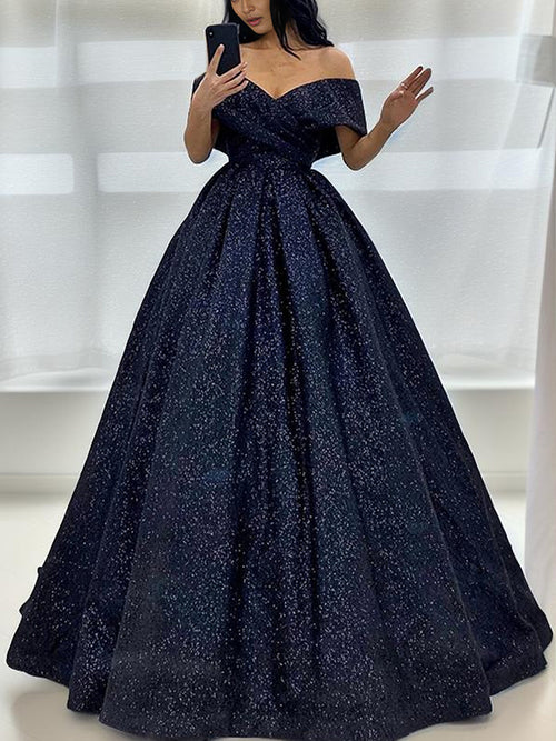 Ball-Gown Off-the-Shoulder Ruffles Sweep Train Dress
