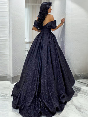 Ball-Gown Off-the-Shoulder Ruffles Sweep Train Dress