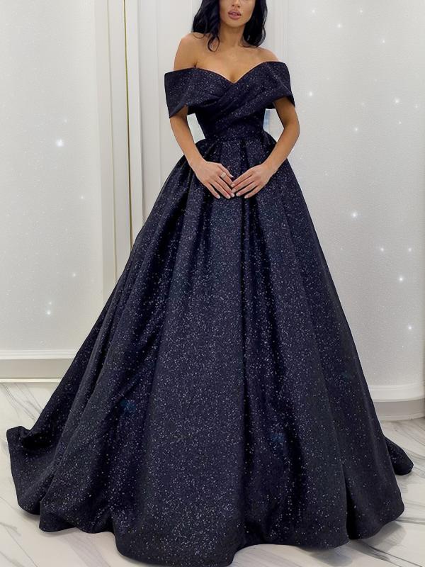 Ball-Gown Off-the-Shoulder Ruffles Sweep Train Dress