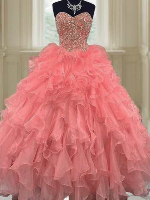 Ball-Gown Sweetheart Beading Floor-Length Organza Dress