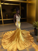 Mermaid V-neck Sweep Train Velvet Dress