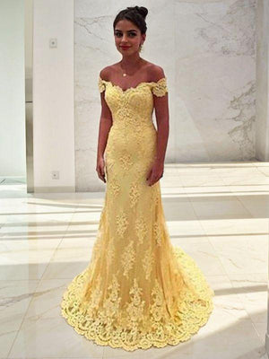 Mermaid Off-the-Shoulder Appliques Lace Sweep Train Lace Dress