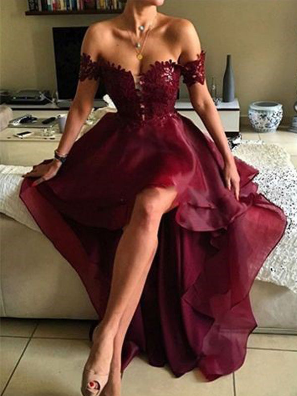A-line Off-the-Shoulder Ruffles Asymmetrical Organza Dress