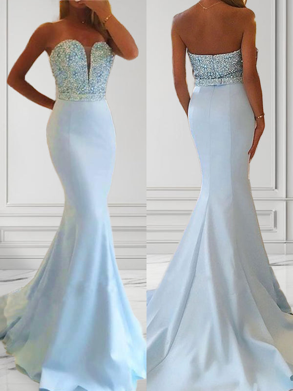 Mermaid Sweetheart Beading Sweep Train Satin Dress