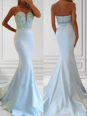 Mermaid Sweetheart Beading Sweep Train Satin Dress