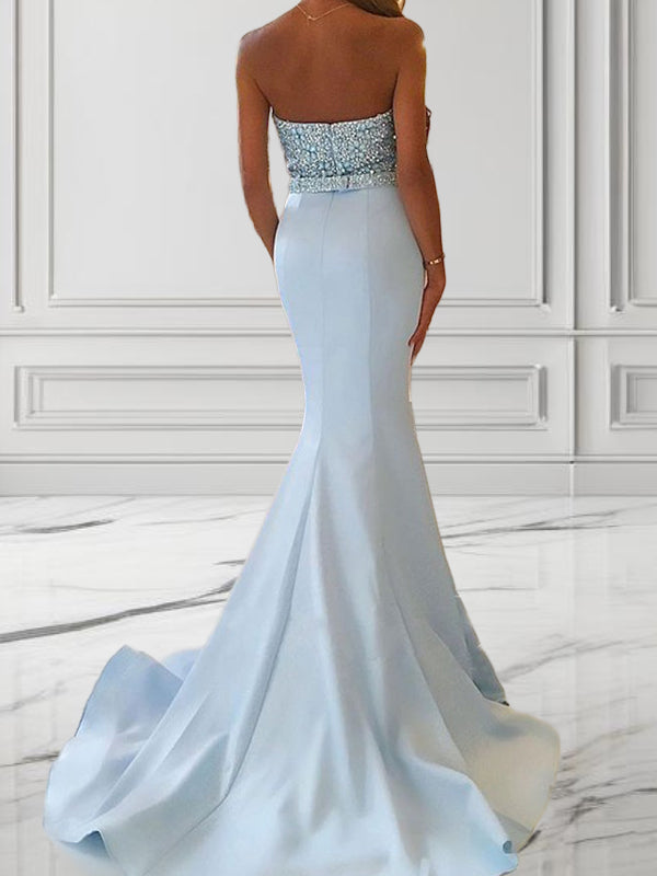 Mermaid Sweetheart Beading Sweep Train Satin Dress