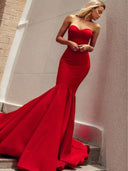 Mermaid Cold Shoulder Court Train Satin Dress