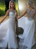 A-line Bateau Beading Sweep Train Chiffon Dress