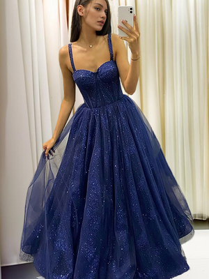 A-line Spaghetti Straps Sweep Train Tulle Dress