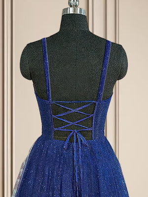 A-line Spaghetti Straps Sweep Train Tulle Dress