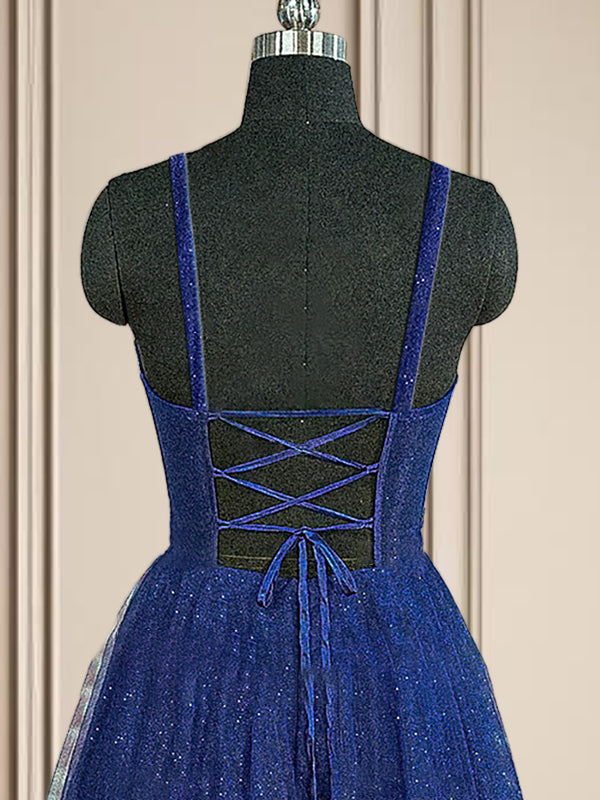 A-line Spaghetti Straps Sweep Train Tulle Dress