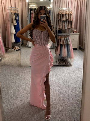 Sheath Spaghetti Straps Appliques Lace Floor-Length Stretch Crepe Corset Dress