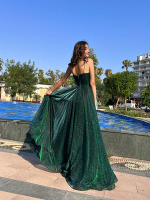 A-line Spaghetti Straps Floor-Length Corset Dress