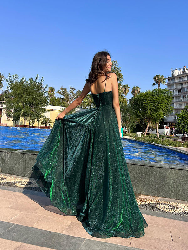 A-line Spaghetti Straps Floor-Length Corset Dress