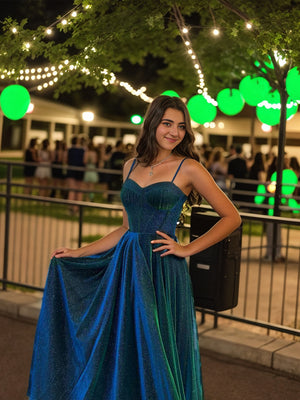 A-line Spaghetti Straps Floor-Length Corset Dress