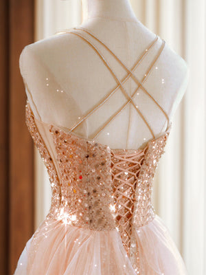 A-line V-neck Sweep Train Dress
