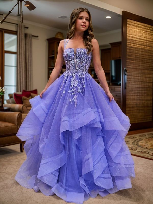 A-line Straps Appliques Lace Floor-Length Corset Dress