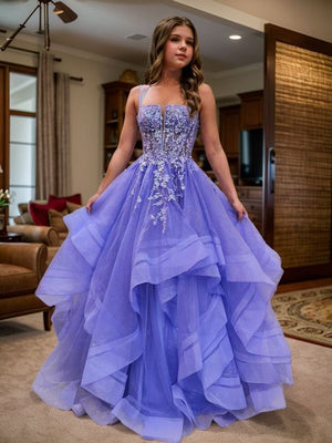 A-line Straps Appliques Lace Floor-Length Corset Dress