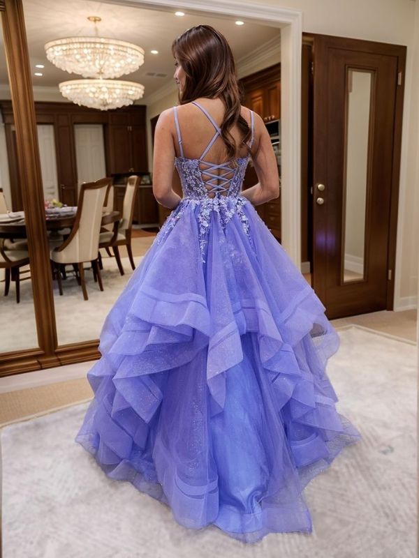 A-line Straps Appliques Lace Floor-Length Corset Dress