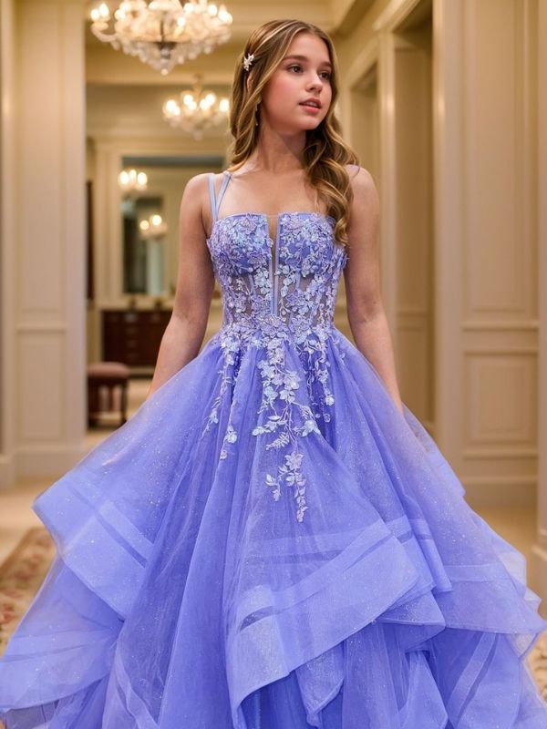 A-line Straps Appliques Lace Floor-Length Corset Dress