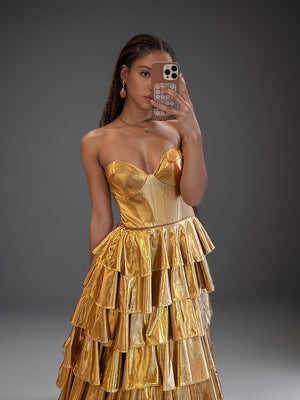 A-line Sweetheart Cascading Ruffles Sweep Train Dress