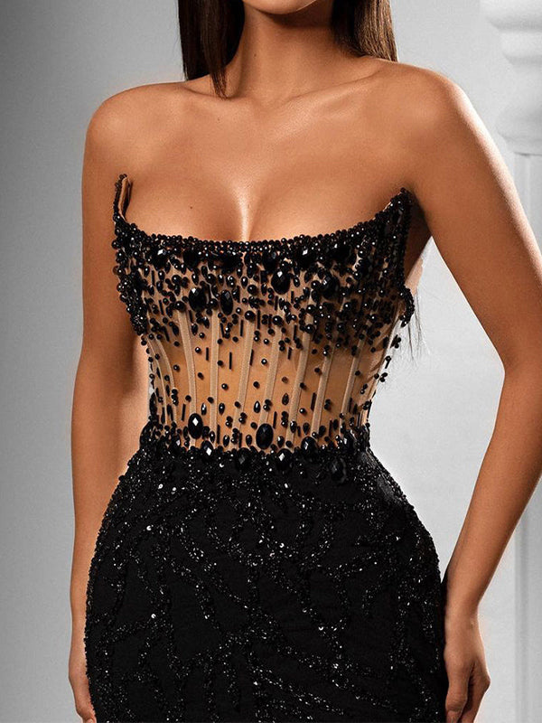 Sheath Straight Beading Floor-Length Corset Dress