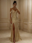 Sheath Cold Shoulder Pleated Floor-Length Dress