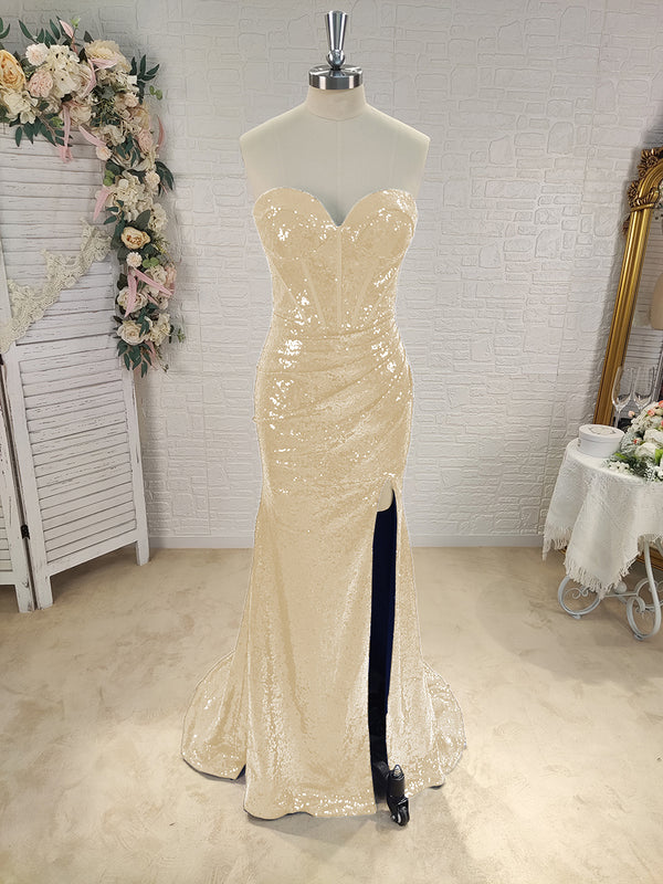 Sheath Sweetheart Pleated Sweep Train Sequins Corset Dress