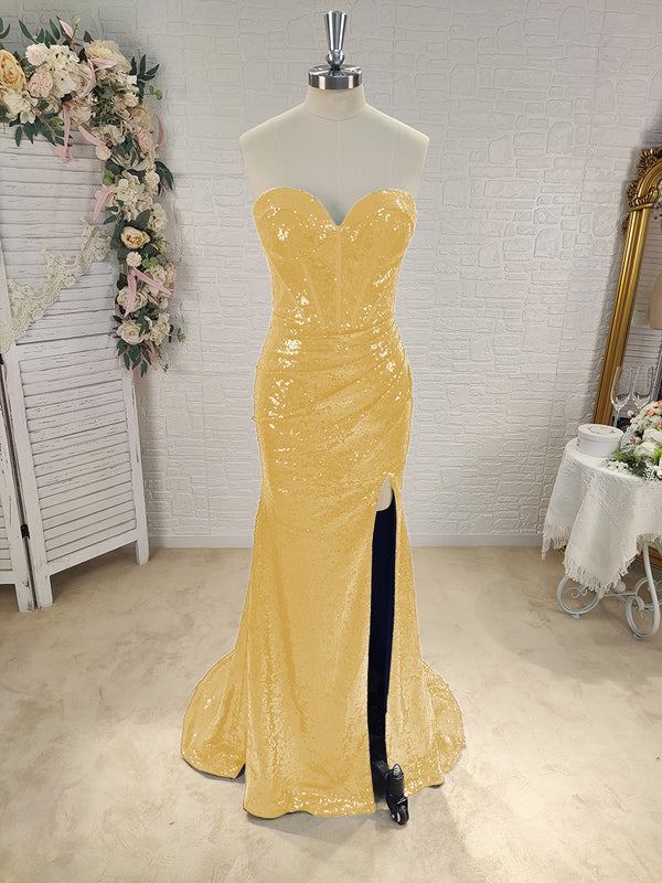 Sheath Sweetheart Pleated Sweep Train Sequins Corset Dress