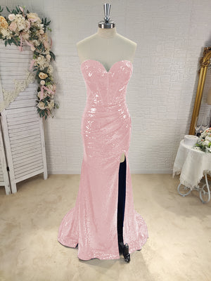 Sheath Sweetheart Pleated Sweep Train Sequins Corset Dress