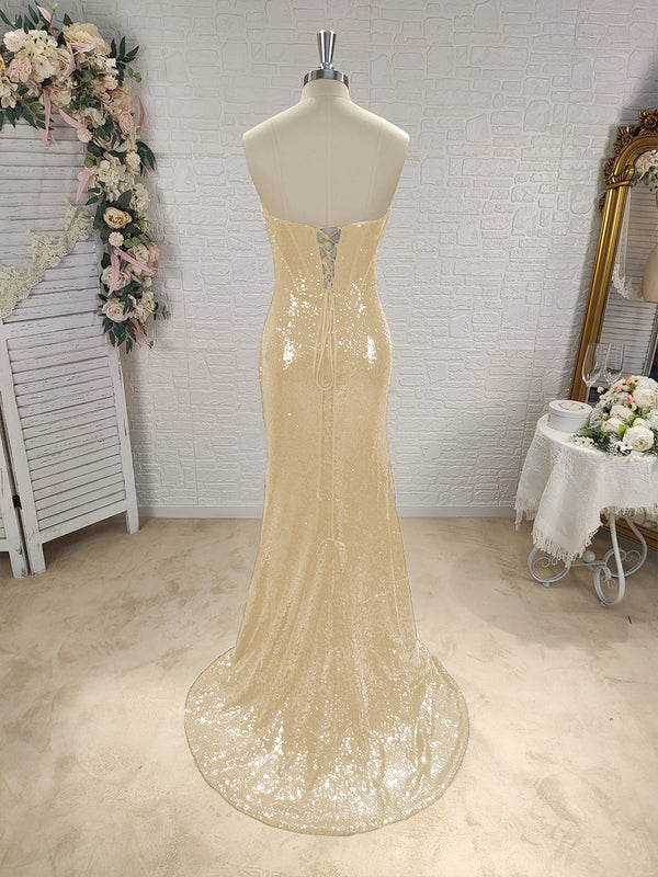 Sheath Sweetheart Pleated Sweep Train Sequins Corset Dress