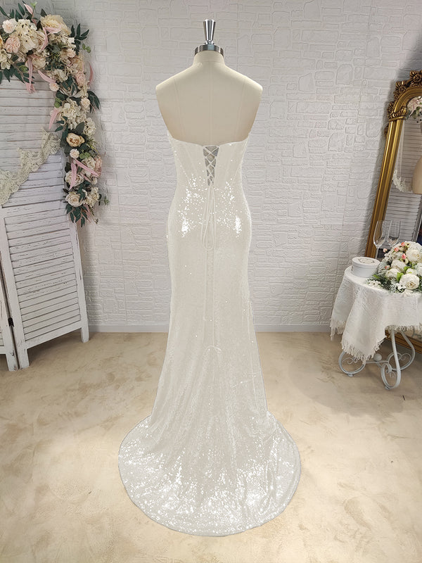 Sheath Sweetheart Pleated Sweep Train Sequins Corset Dress