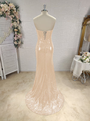 Sheath Sweetheart Pleated Sweep Train Sequins Corset Dress