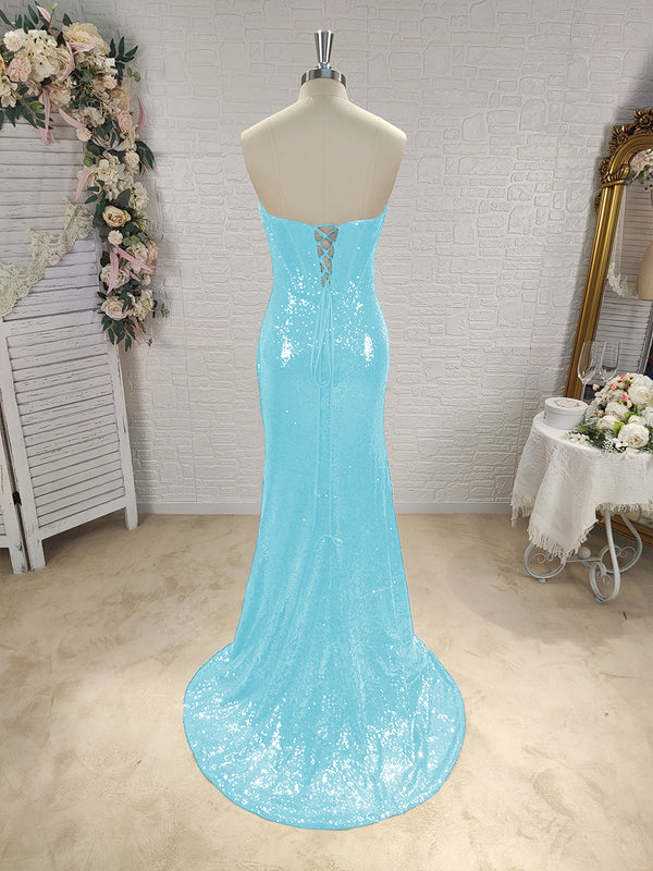 Sheath Sweetheart Pleated Sweep Train Sequins Corset Dress