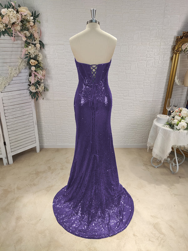 Sheath Sweetheart Pleated Sweep Train Sequins Corset Dress